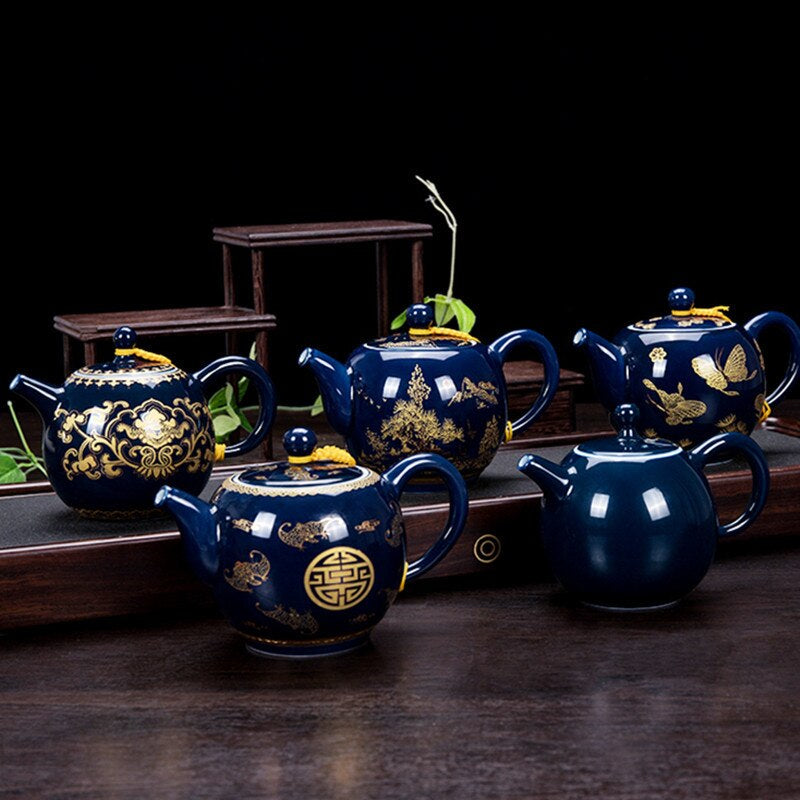 Luxury Palace Style Blue Ceramics Teapot Handmade Filter Kettle Household Tea Set Tie Guanyin Puer Chinese Tea Ceremony Gifts