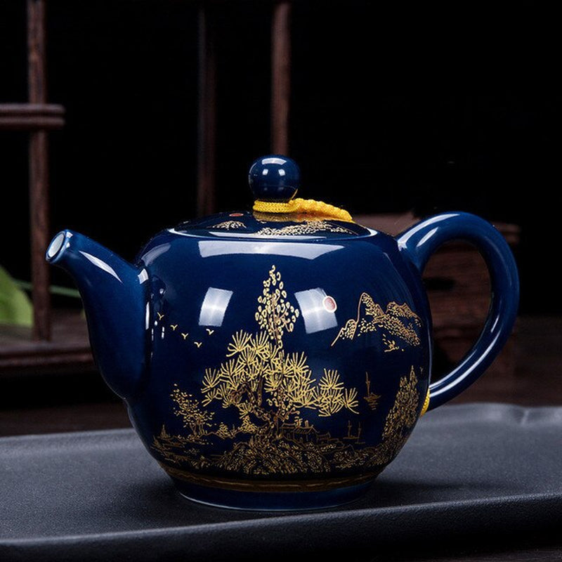 Luxury Palace Style Blue Ceramics Teapot Handmade Filter Kettle Household Tea Set Tie Guanyin Puer Chinese Tea Ceremony Gifts