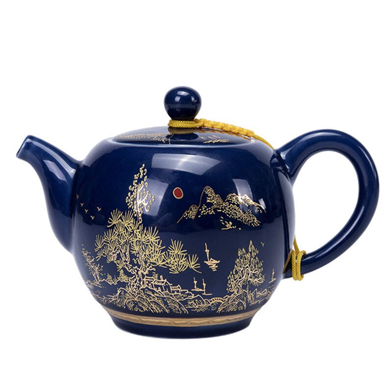 Luxury Palace Style Blue Ceramics Teapot Handmade Filter Kettle Household Tea Set Tie Guanyin Puer Chinese Tea Ceremony Gifts