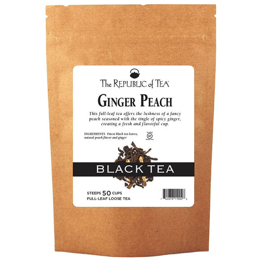Ginger Peach Black Full-Leaf Loose Tea 3.5 Oz Bag, Steeps 50 Cups | Caffeinated