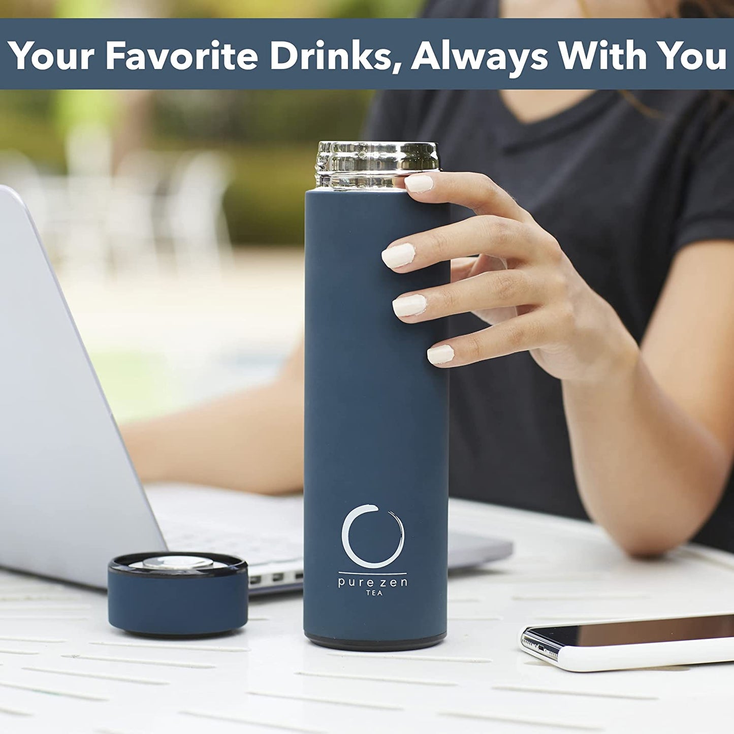 Thermos with Infuser - Stainless Steel Insulated Tea Infuser Tumbler for Loose Leaf Tea, Iced Coffee and Fruit-Infused Water - Leakproof Tea Tumbler with Infuser - 15Oz - Blue