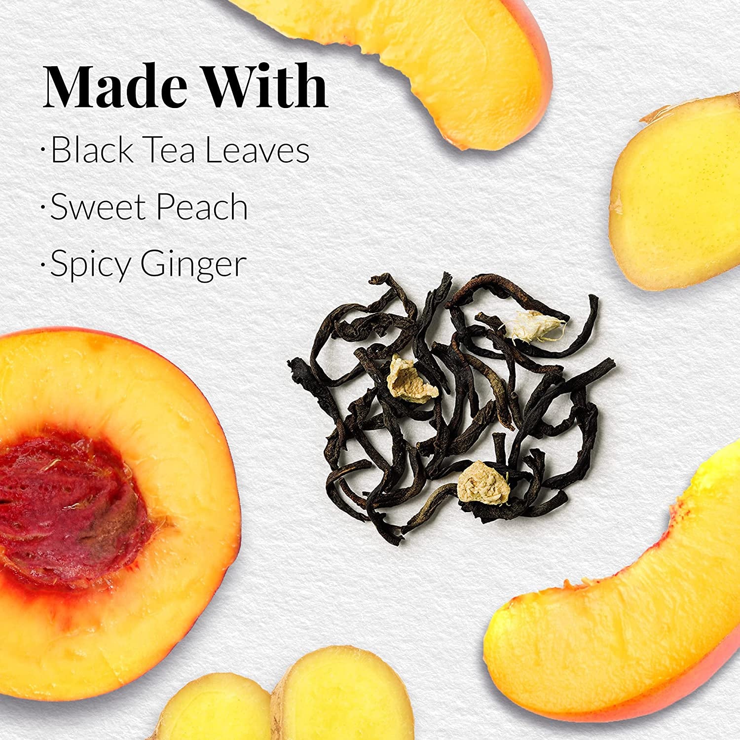Ginger Peach Black Full-Leaf Loose Tea 3.5 Oz Bag, Steeps 50 Cups | Caffeinated