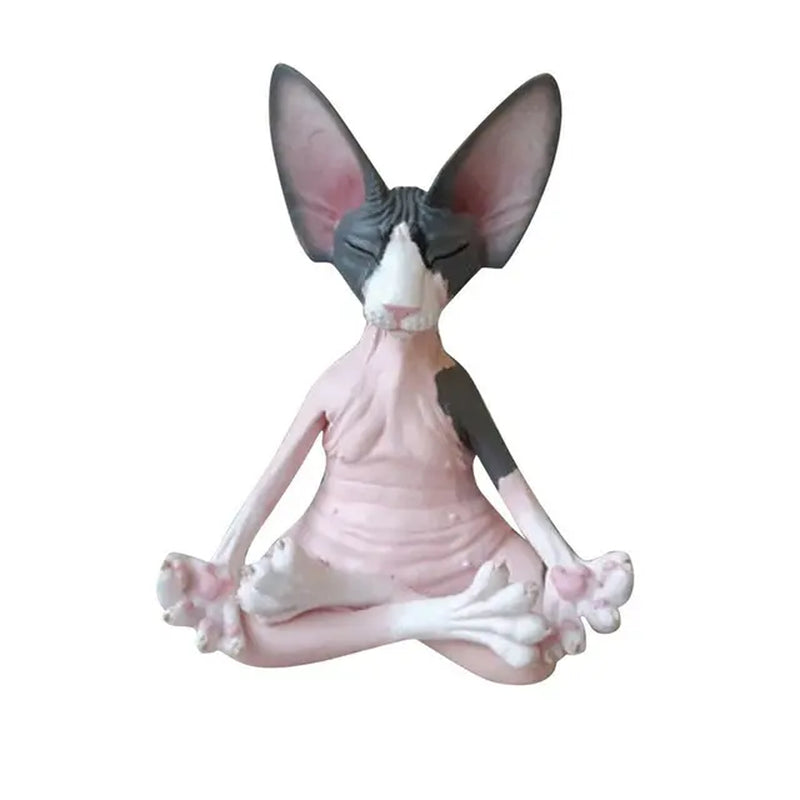 13Cm Cat Figurine Sphynx Meditation Yoga Animal Statue Cat Meditate Art Sculpture Resin Garden Statues Home Ornament Decoration