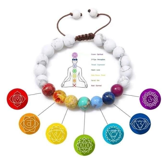 7 Chakra and Healing White Stone Braided Bracelet-1