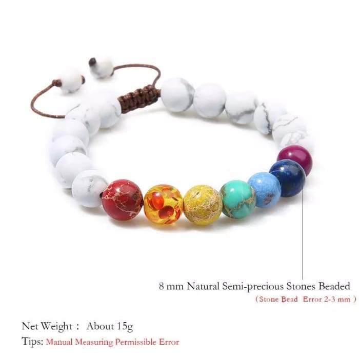 7 Chakra and Healing White Stone Braided Bracelet-0