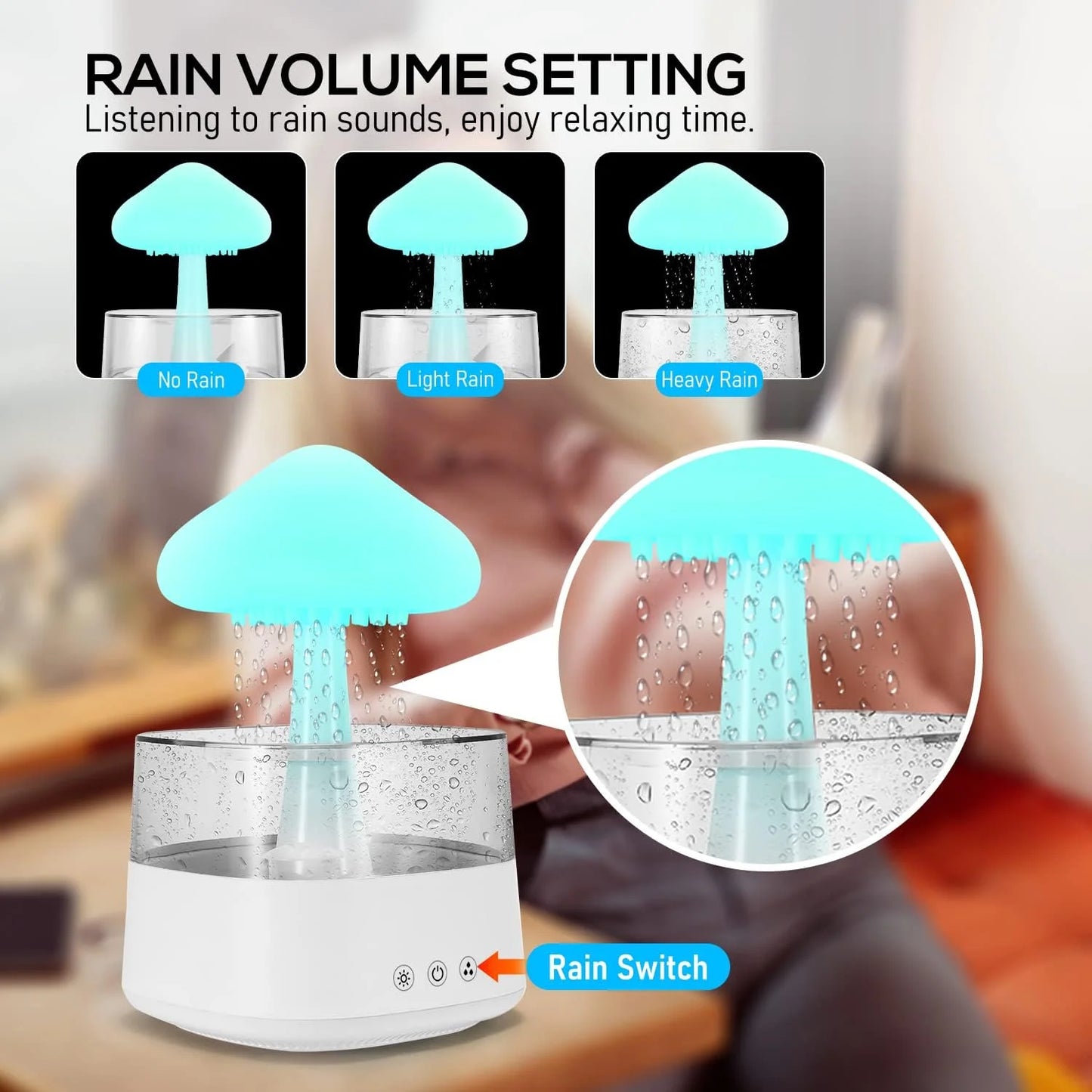 Rain Cloud Humidifier with Remote, Night Light Aromatherapy Essential Oil Diffuser, 7 Colors Desktop Mushroom Humidifier Waterfall Lamp with Water Sound,Rain Sounds for Sleeping