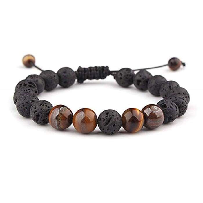 Adjustable Anxiety Diffusing Lava Stone Bracelet w/Brown Stones-0