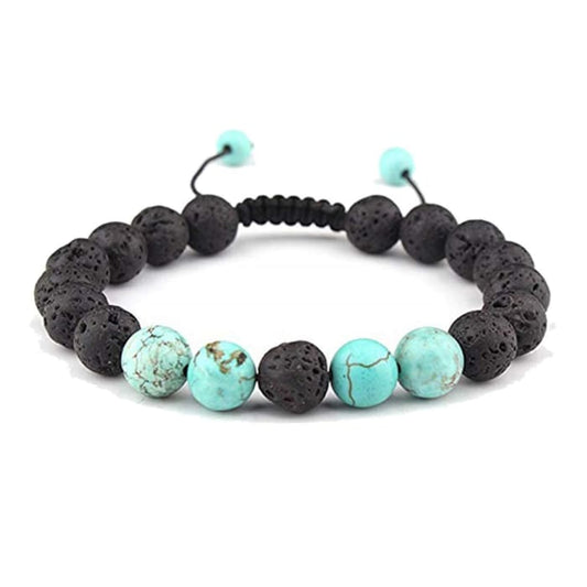 Adjustable Anxiety Diffusing Lava Stone Bracelet w/Turquoise Stones-0