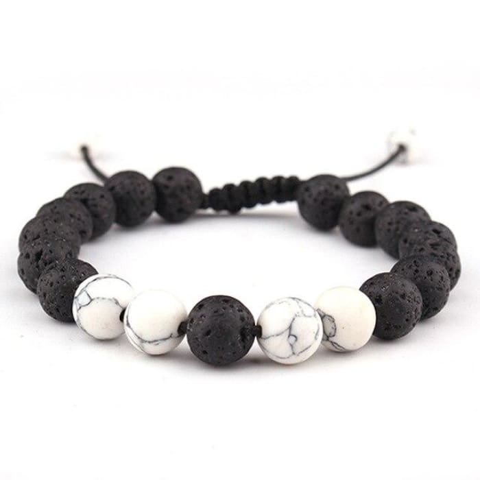 Adjustable Anxiety Diffusing Lava Stone Bracelet w/White Stones-0