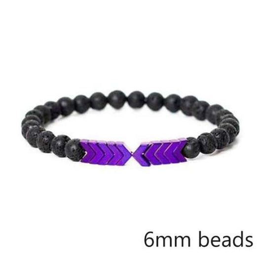 Purple Chromatic Moonstone Arrows and Lava Stones Bracelet-0