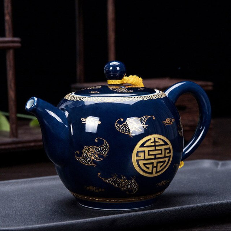 Luxury Palace Style Blue Ceramics Teapot Handmade Filter Kettle Household Tea Set Tie Guanyin Puer Chinese Tea Ceremony Gifts