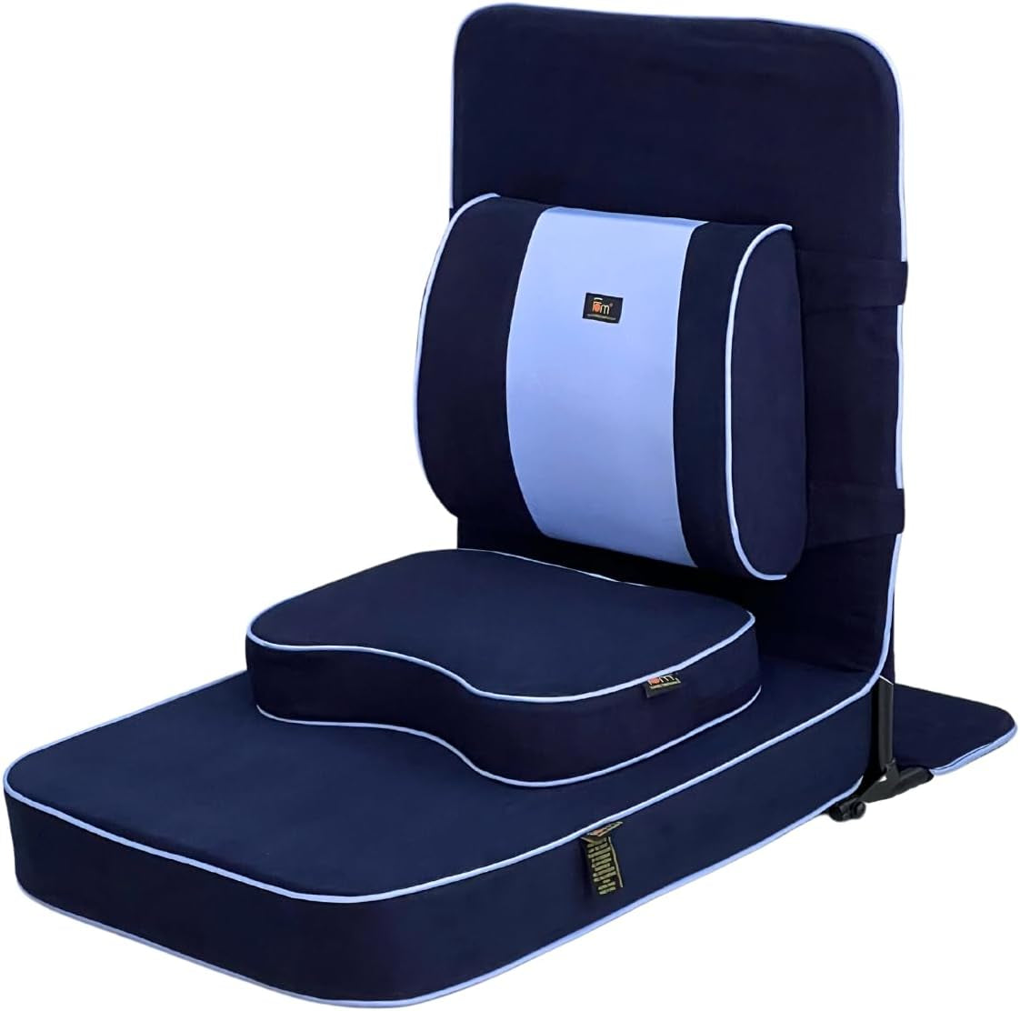 Extra Large Meditation Chair and Yoga Chair W Back Support Cushion and Meditation Block | Yoga Chair for Adults | Premium Floor Chair | Portable | Navy Blue, Seat Size: 24X22 In