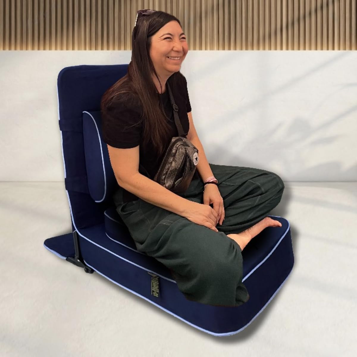 Extra Large Meditation Chair and Yoga Chair W Back Support Cushion and Meditation Block | Yoga Chair for Adults | Premium Floor Chair | Portable | Navy Blue, Seat Size: 24X22 In