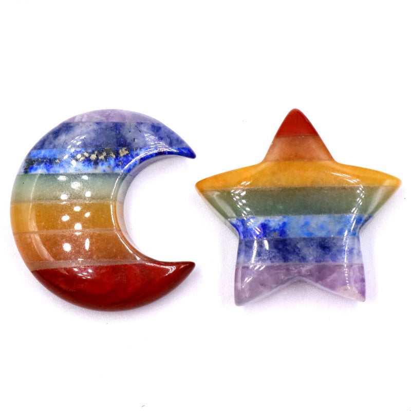 Colorful Stone Moon Star Handle Set Healing Meditation