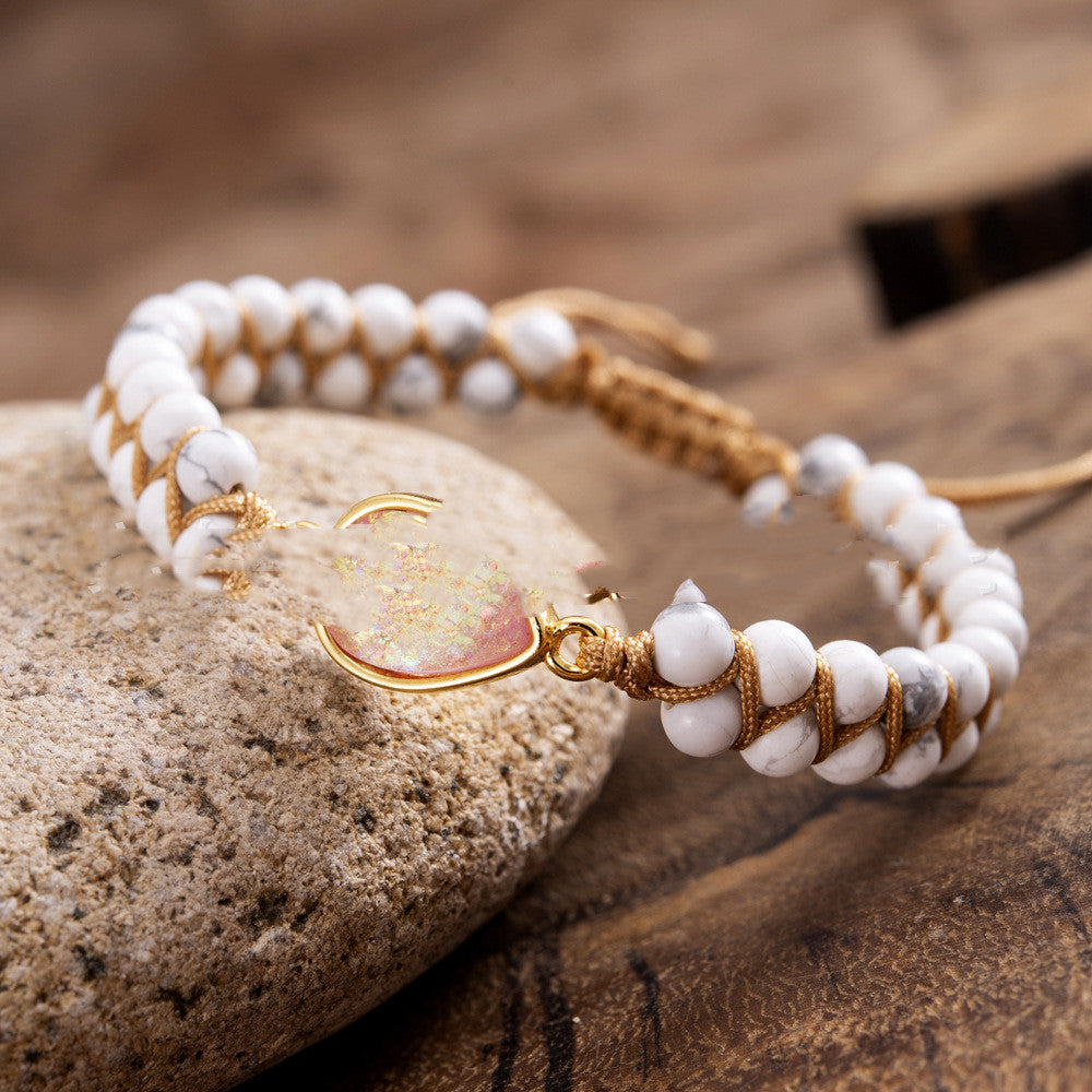 White Turquoise Braided Waterdrop Shape Colorful Yoga Meditation Bracelet