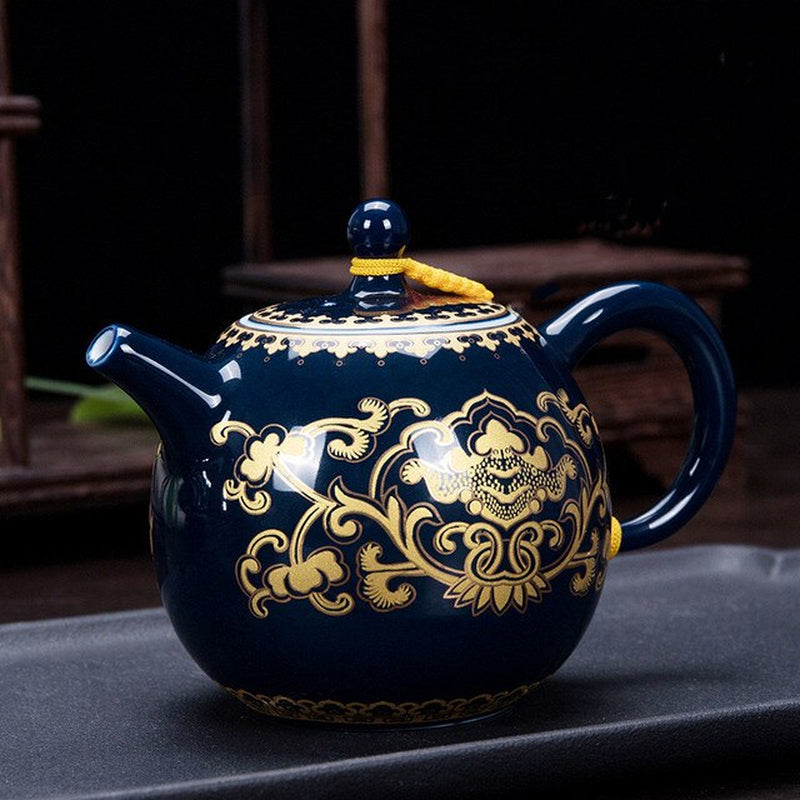 Luxury Palace Style Blue Ceramics Teapot Handmade Filter Kettle Household Tea Set Tie Guanyin Puer Chinese Tea Ceremony Gifts