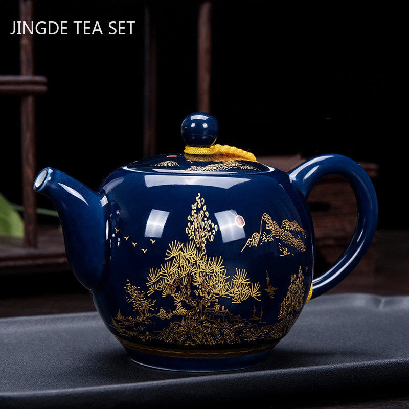 Luxury Palace Style Blue Ceramics Teapot Handmade Filter Kettle Household Tea Set Tie Guanyin Puer Chinese Tea Ceremony Gifts