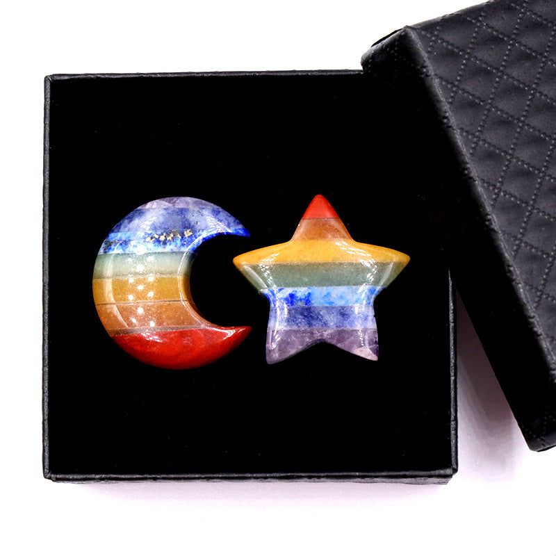 Colorful Stone Moon Star Handle Set Healing Meditation