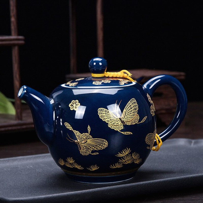 Luxury Palace Style Blue Ceramics Teapot Handmade Filter Kettle Household Tea Set Tie Guanyin Puer Chinese Tea Ceremony Gifts