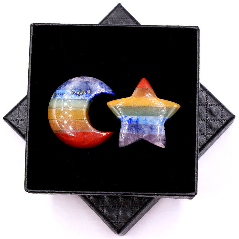 Colorful Stone Moon Star Handle Set Healing Meditation