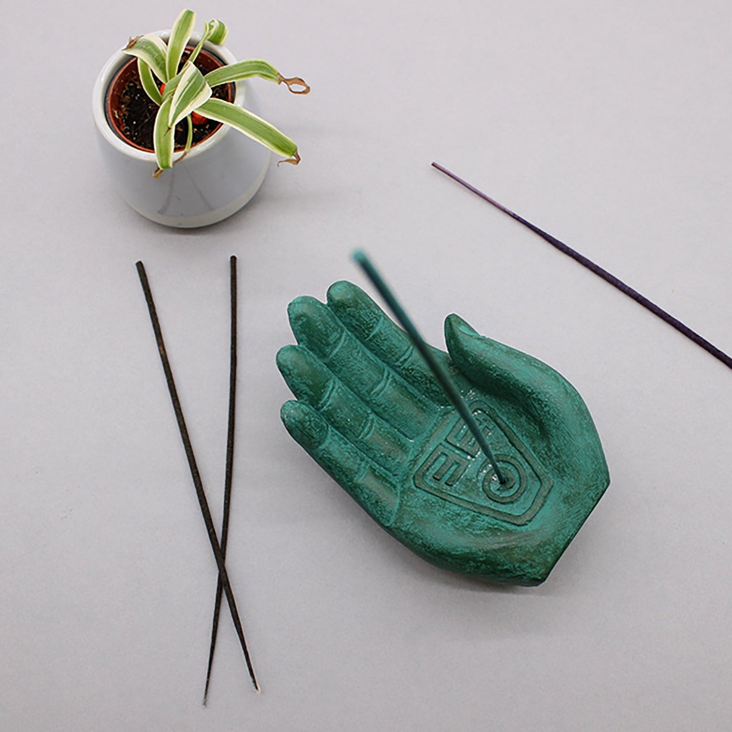 Stone Hand Incense Burner - Earth Protect (green)