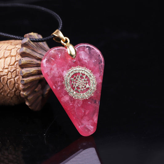 Orgonite Pendant pink Heart Pendant Necklace Healing Crystals Recruit Peach Blossom to Promote Marriage-0