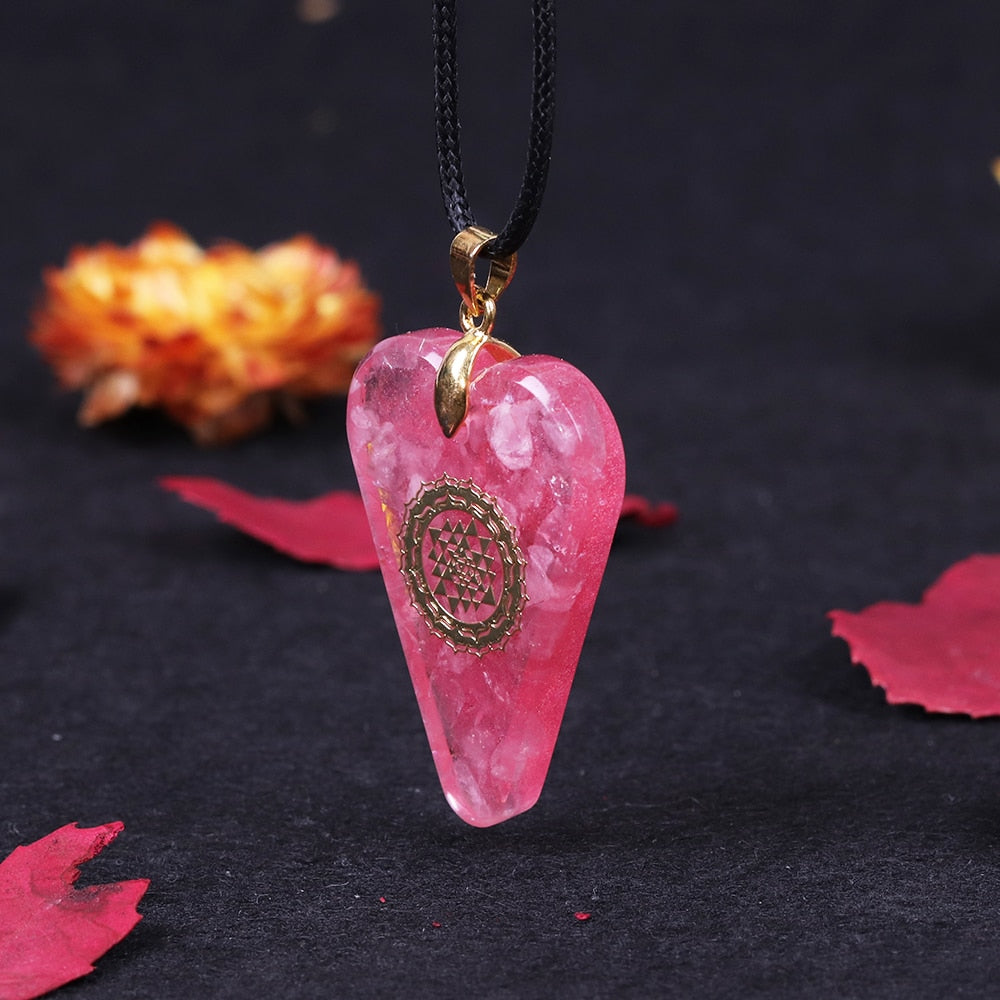 Orgonite Pendant pink Heart Pendant Necklace Healing Crystals Recruit Peach Blossom to Promote Marriage-7