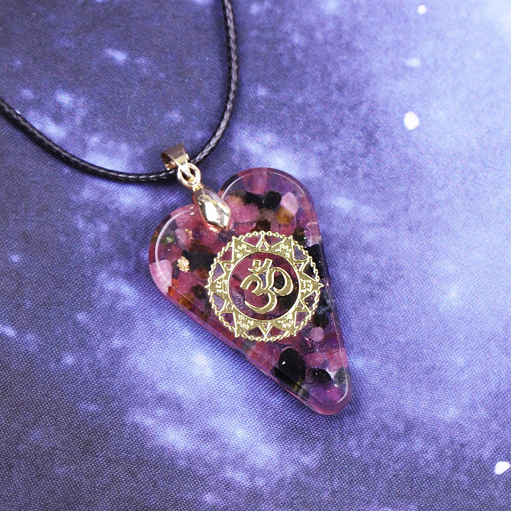 Tourmaline Orgonite Necklace Crystal Heart Pendant Healing Crystals For Emf Protection Violet Flame Orgone Generator-11