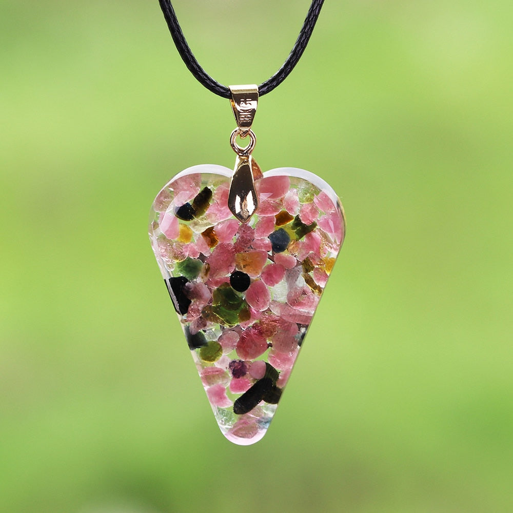 Tourmaline Orgonite Necklace Crystal Heart Pendant Healing Crystals For Emf Protection Violet Flame Orgone Generator-7