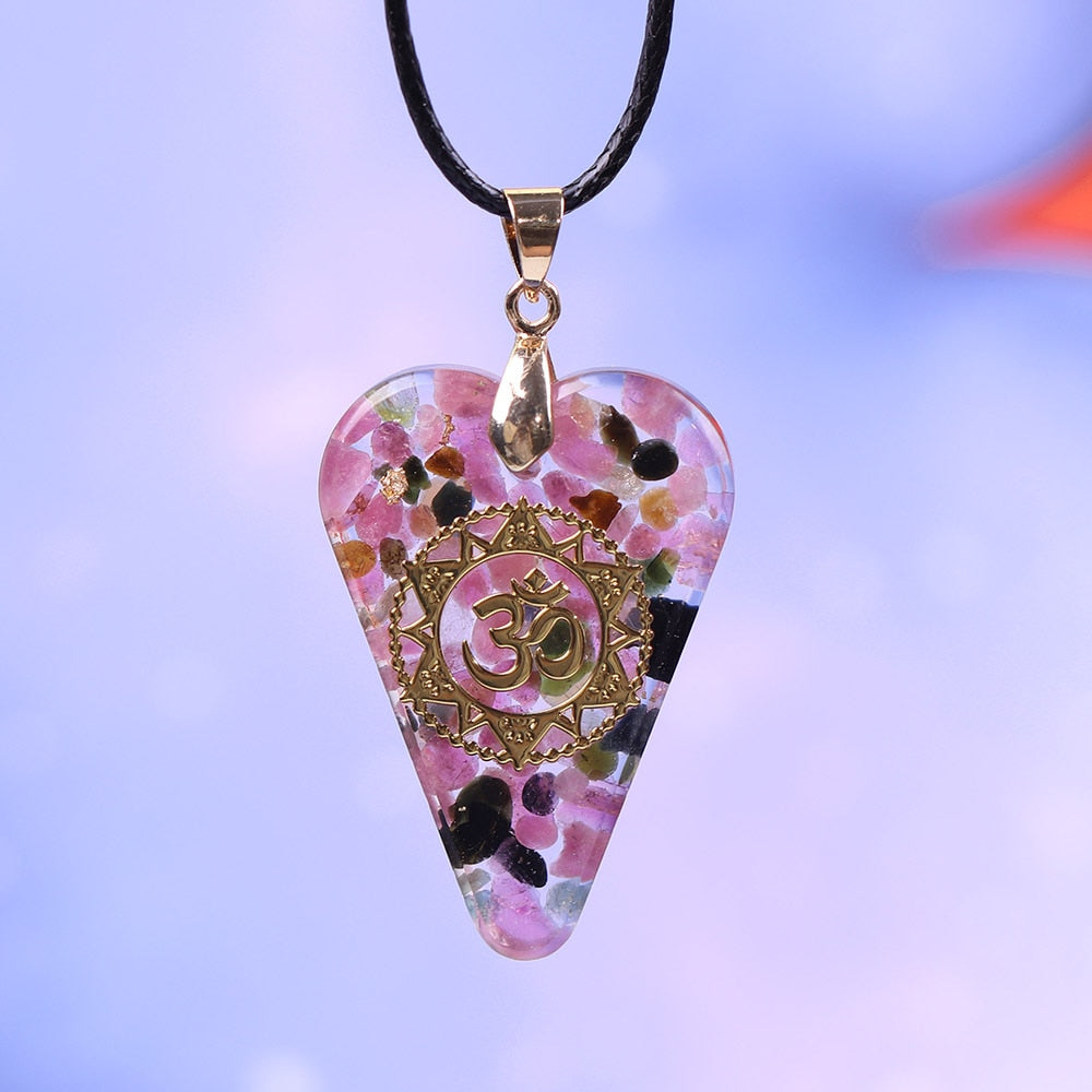 Tourmaline Orgonite Necklace Crystal Heart Pendant Healing Crystals For Emf Protection Violet Flame Orgone Generator-4