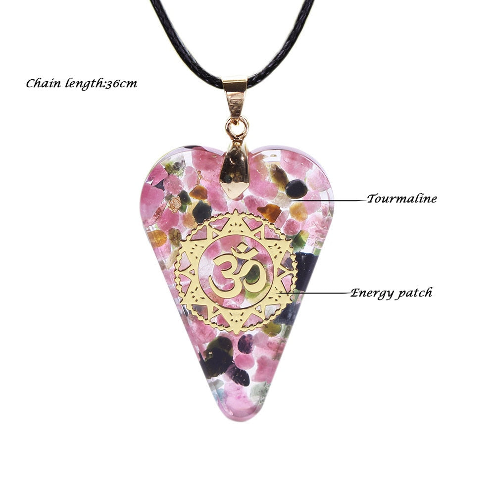 Tourmaline Orgonite Necklace Crystal Heart Pendant Healing Crystals For Emf Protection Violet Flame Orgone Generator-1