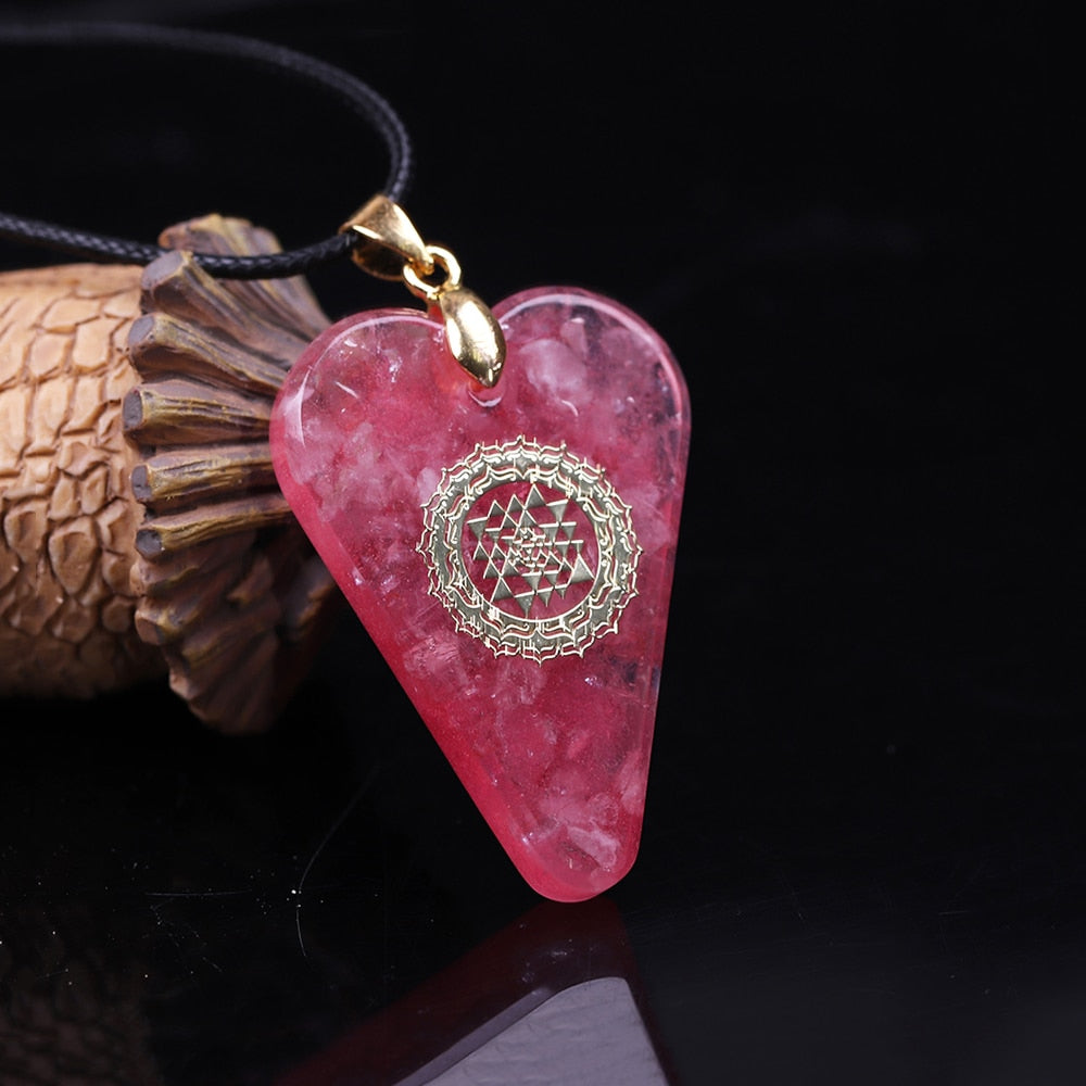 Orgonite Pendant pink Heart Pendant Necklace Healing Crystals Recruit Peach Blossom to Promote Marriage-5