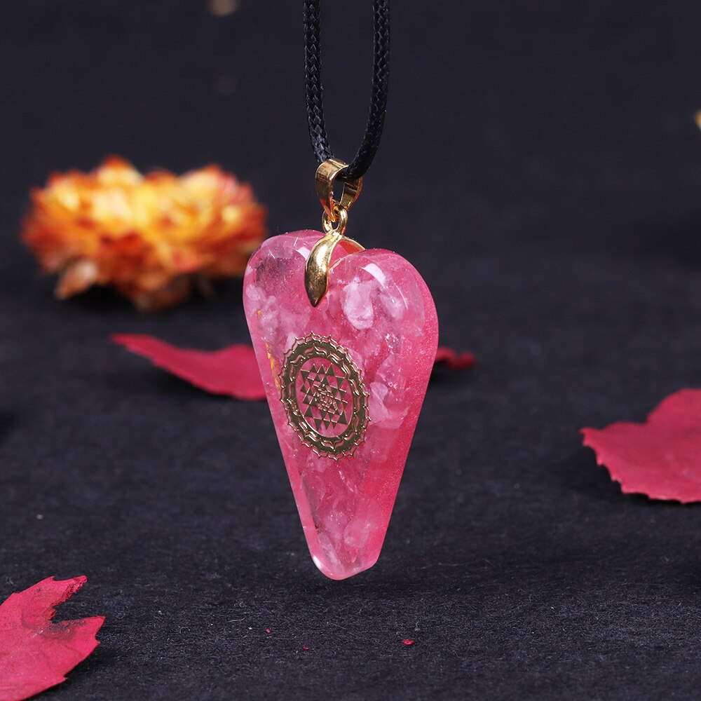 Orgonite Pendant pink Heart Pendant Necklace Healing Crystals Recruit Peach Blossom to Promote Marriage-10